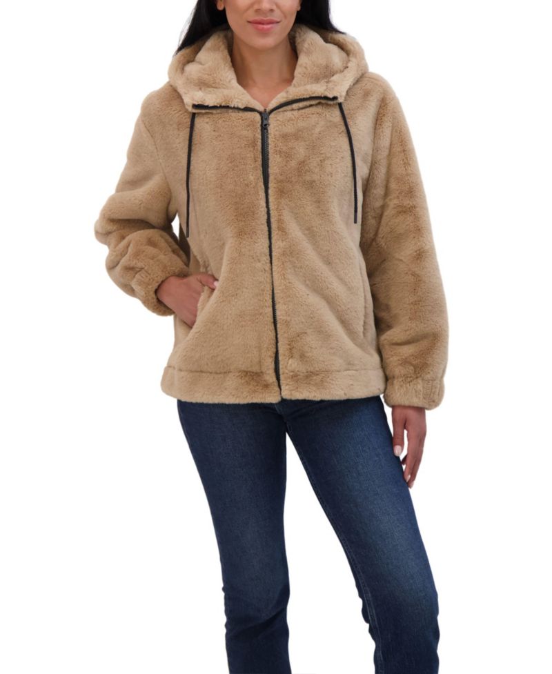 Women's Juniors' Reversible Faux Fur Hooded Bomber
