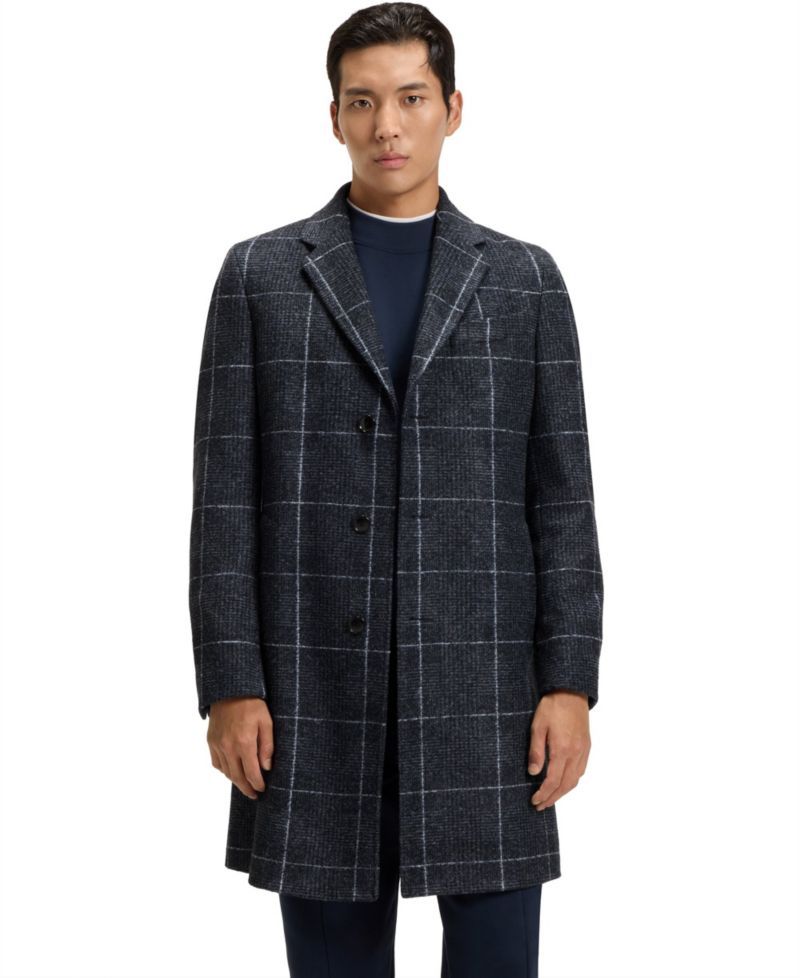 Men's Plain Check Slim-Fit Coat