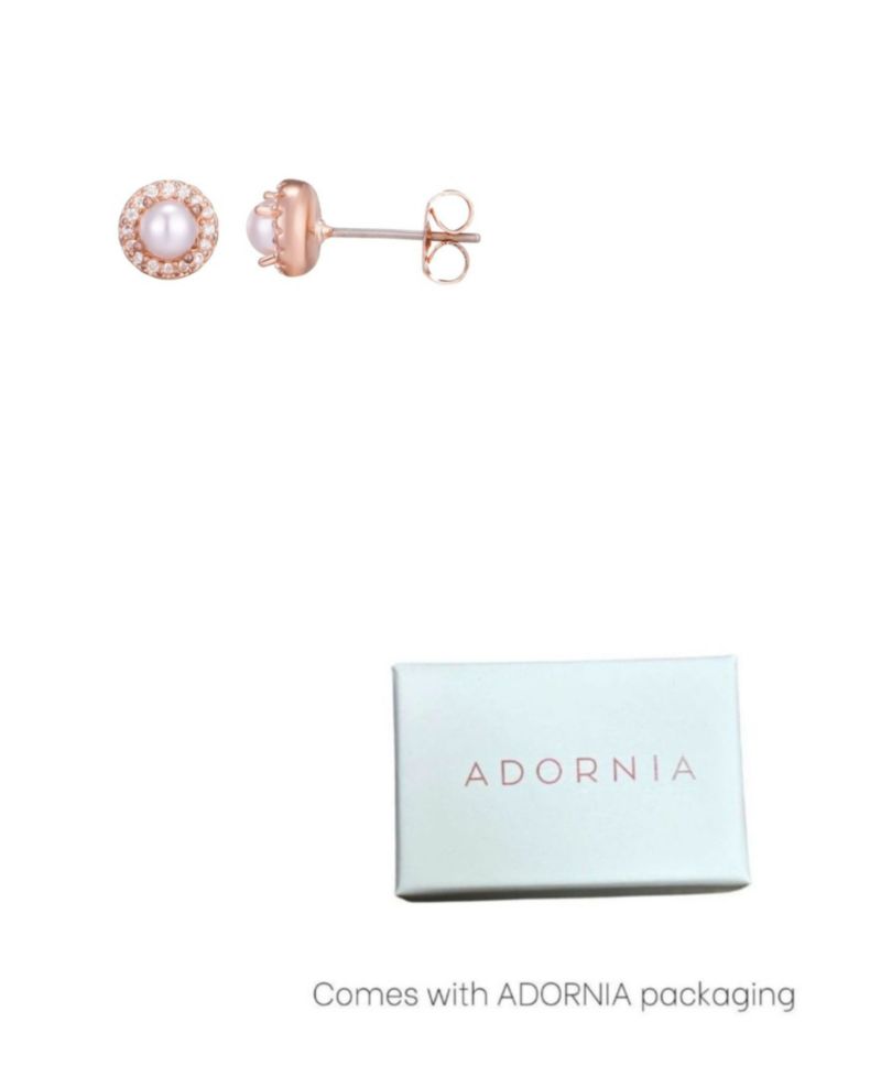 Rose Gold Freshwater Pearl CZ Halo Stud Earrings