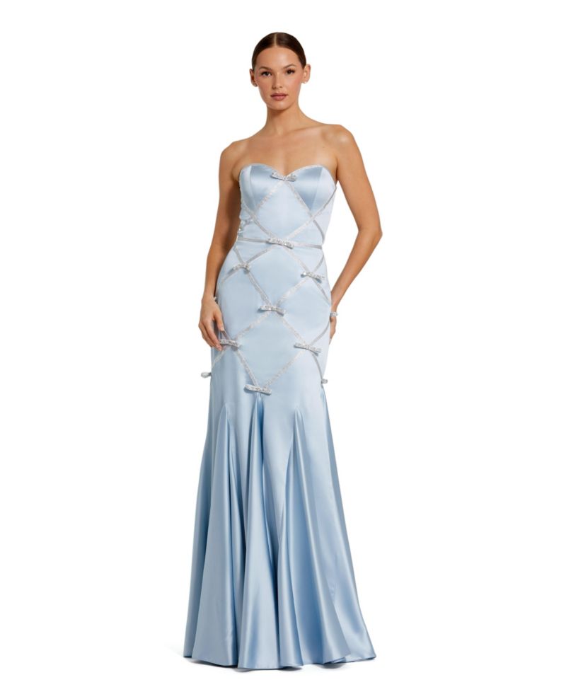 Women's Strapless Satin Mermaid Gown With Bow Details