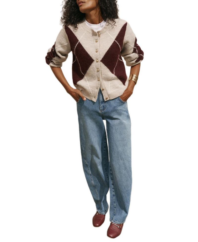 Women's Wool Blend Argyle Cardigan
