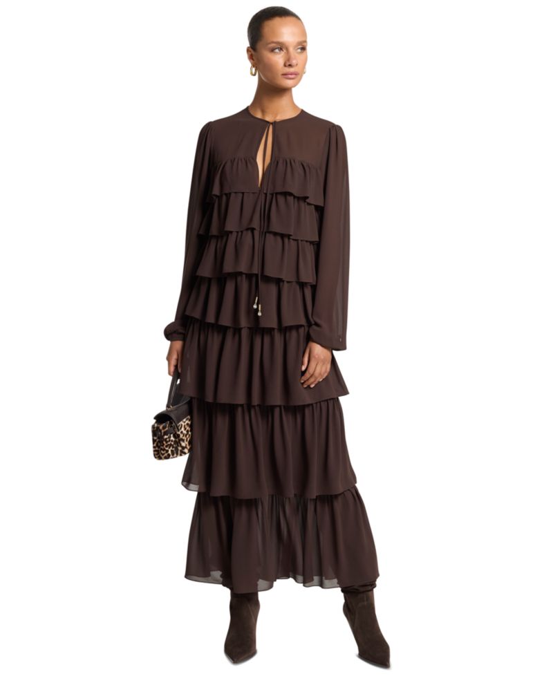 Women's Long-Sleeve Ruffle Tier Maxi Dress