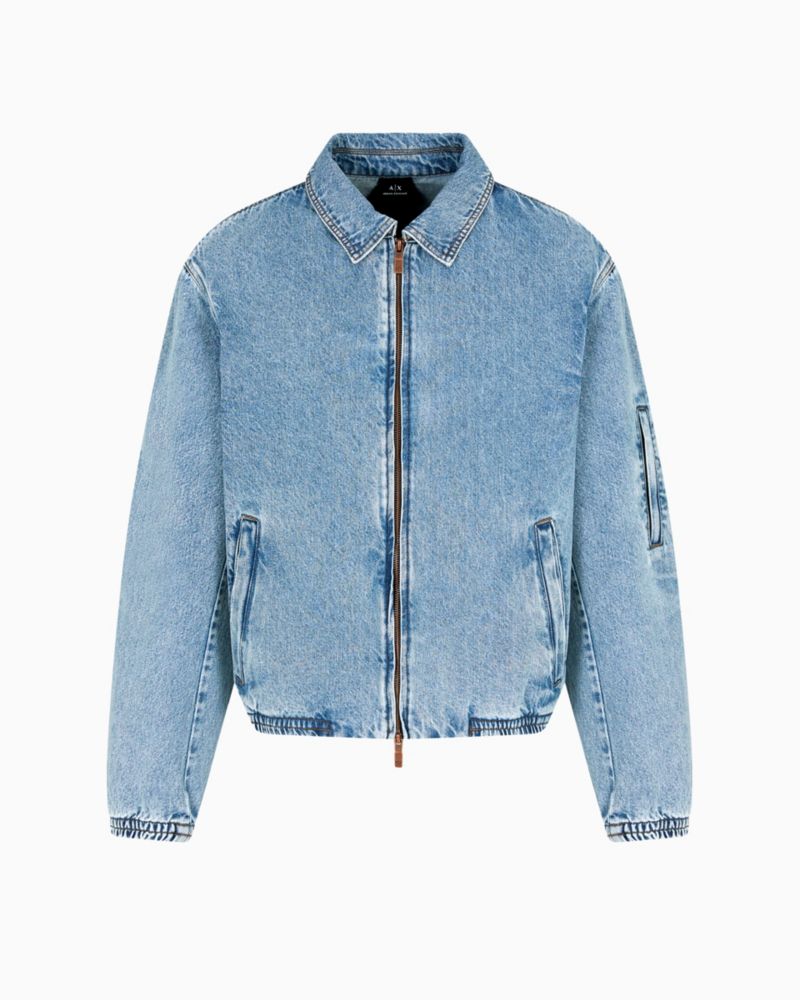Men's Full-Zip Denim Bomber Jacket