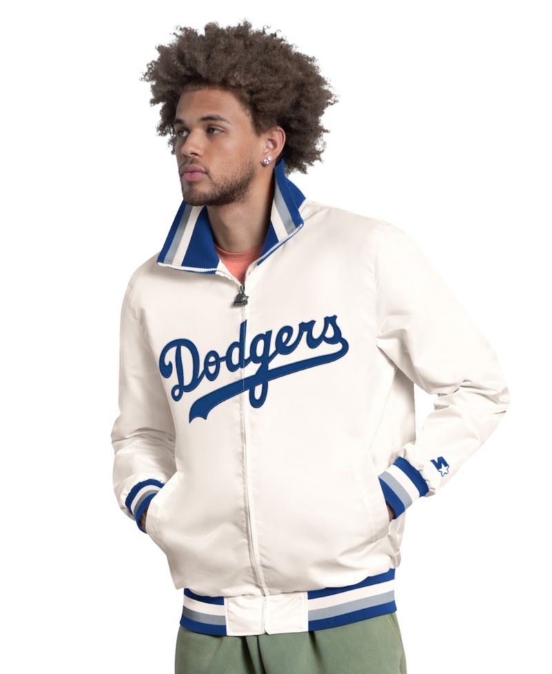 Men's White Los Angeles Dodgers The Captain Cooperstown Logo Full-Zip Varsity Jacket
