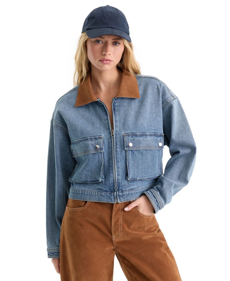 Women's Collared Button-Front Denim Jacket