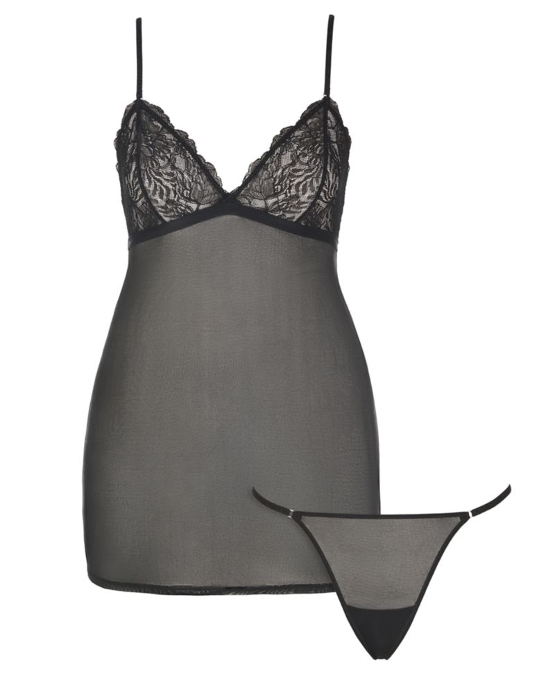 Women's Luxe Lace Chemise String Thong Set G8457