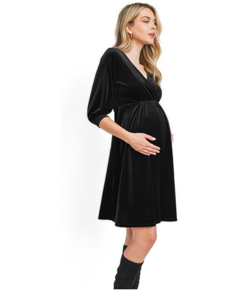 Women's Velvet V Neck Wrap Nursing Dress