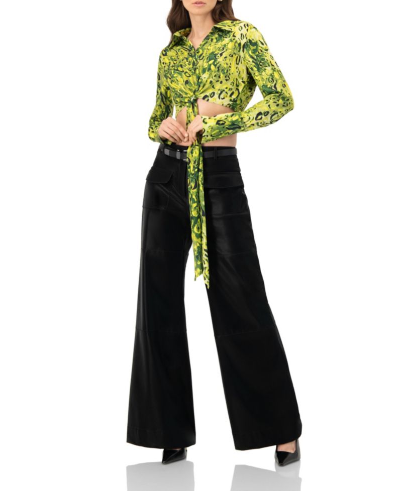 Women's Cropped Animal Print Shirt With Waist tie