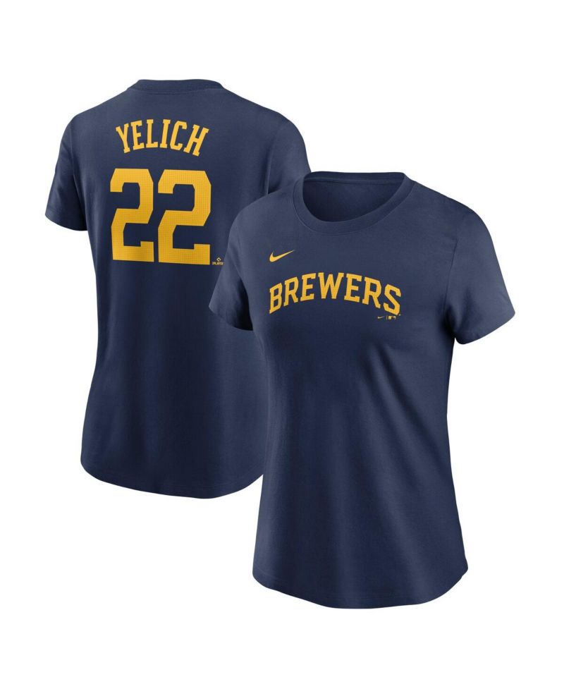 Women's Christian Yelich Navy Milwaukee Brewers Fuse Name & Number T-Shirt