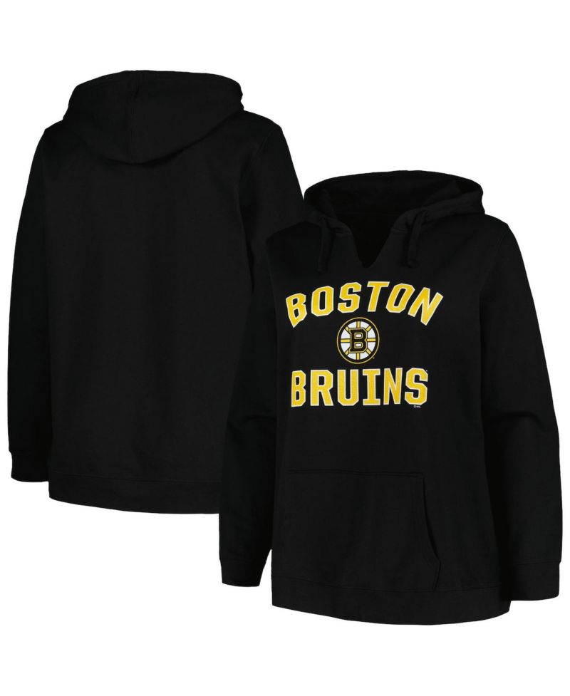 Women's Black Boston Bruins Plus Size Arch Over Logo Pullover Hoodie