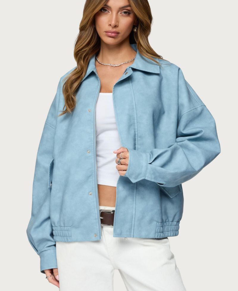 Women's Oversized Washed Faux Leather Jacket