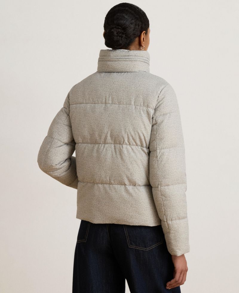 Women's Herringbone-Print Short Puffer Coat
