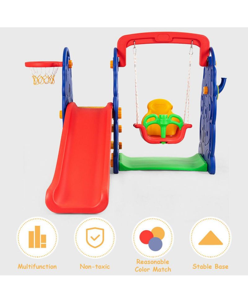 Kids All in One Climber/Slide/Swing Playset with Basketball Hoop - 3 in 1 Set