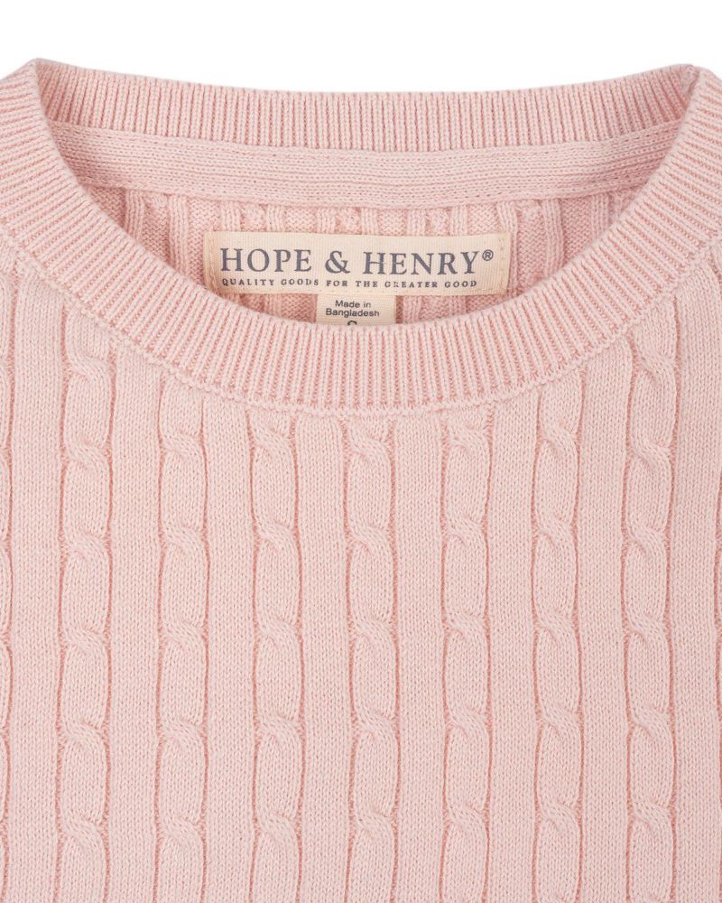 Hope and Henry Little and Big Girls' Organic Short Sleeve Cable Sweater