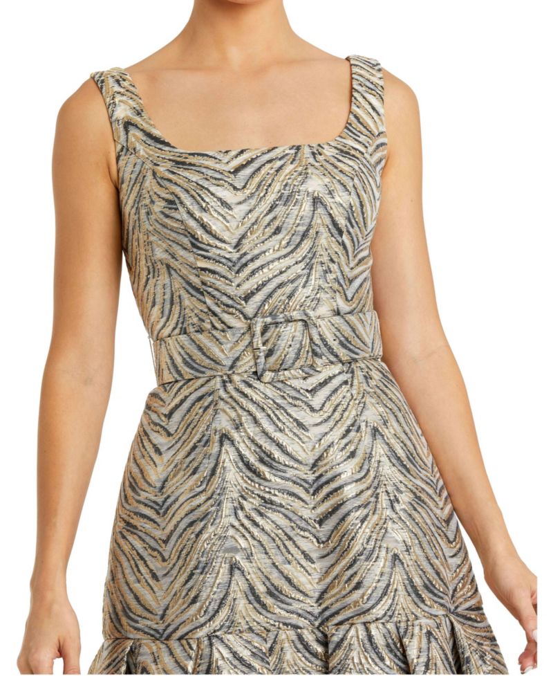 Women's Sleeveless Brocade Gown With Belt