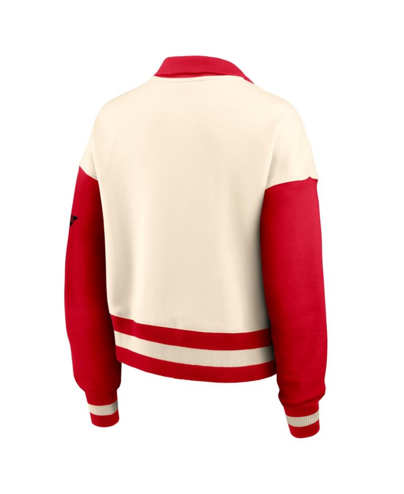 Women's Natural/Red Georgia Bulldogs Oversized Legacy Color Block Cropped Quarter-Zip Pullover Sweatshirt