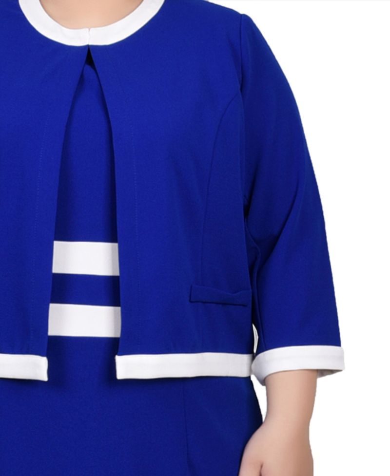 Plus Size Elbow Sleeve Colorblocked Dress, 2 Piece Set