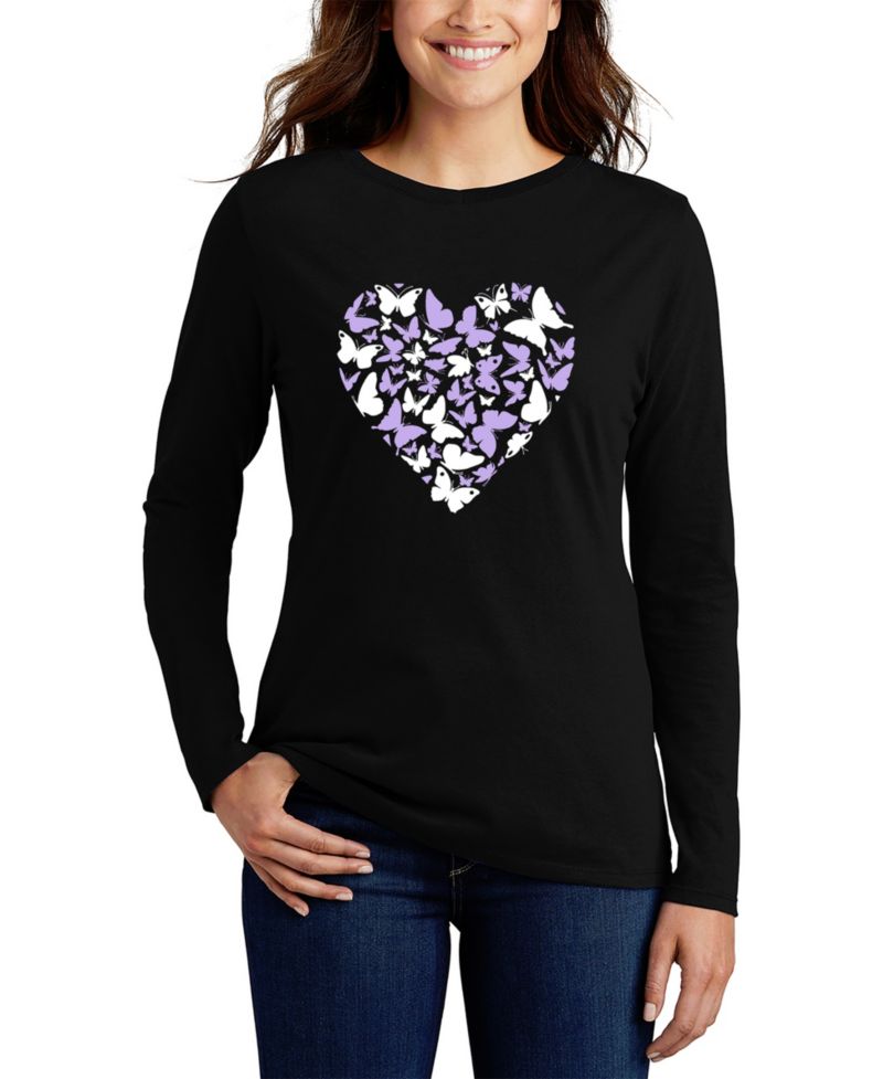 Women's Butterfly Heart Word Art Long-Sleeve T-Shirt