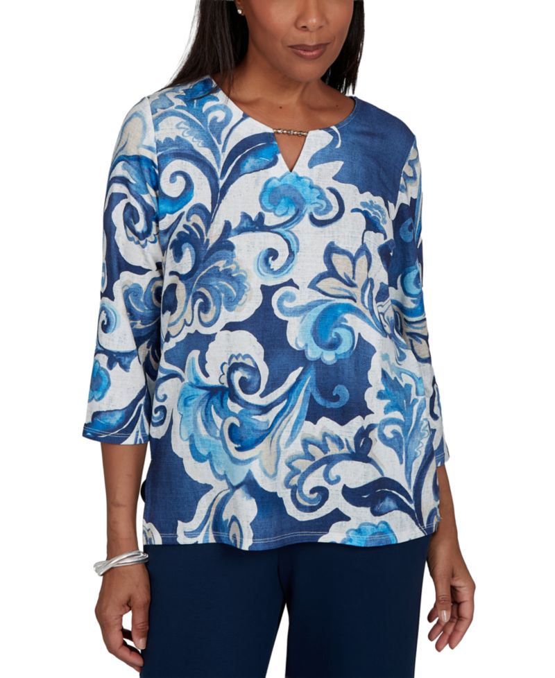 Women's 3/4-Sleeve Keyhole Neck Knit Top