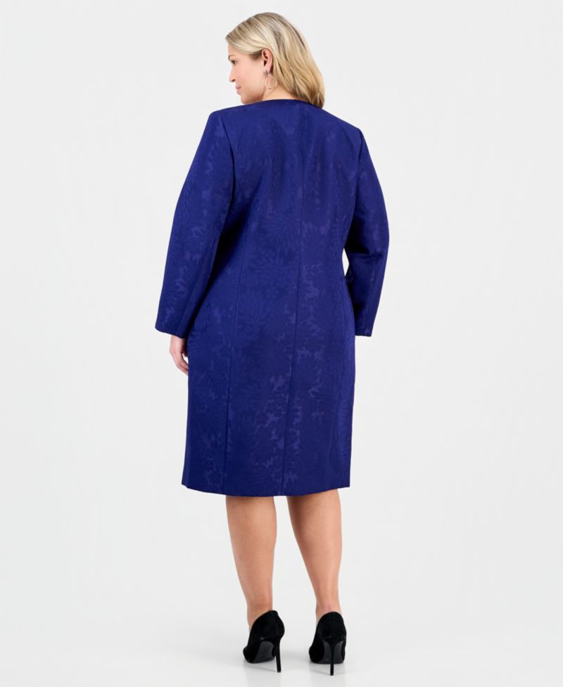 Plus Size Floral-Jacquard Topper & Sheath 2 Piece Dress Suit