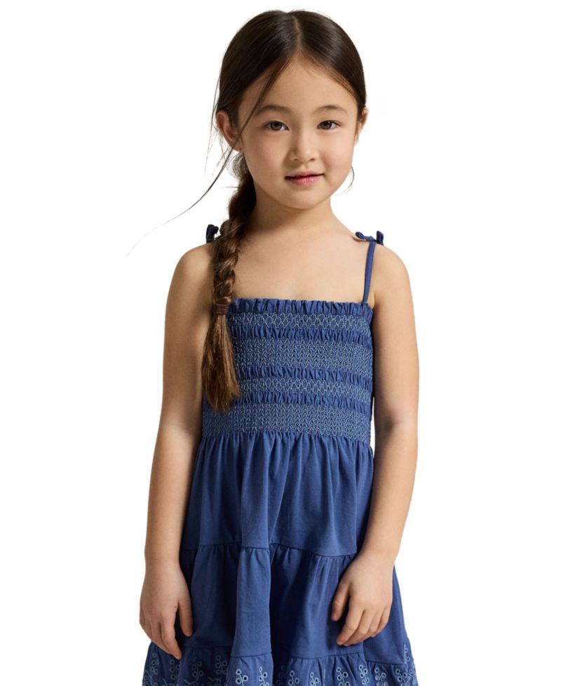 Girls' 2T-6X Smocked Eyelet Cotton Jersey Dress