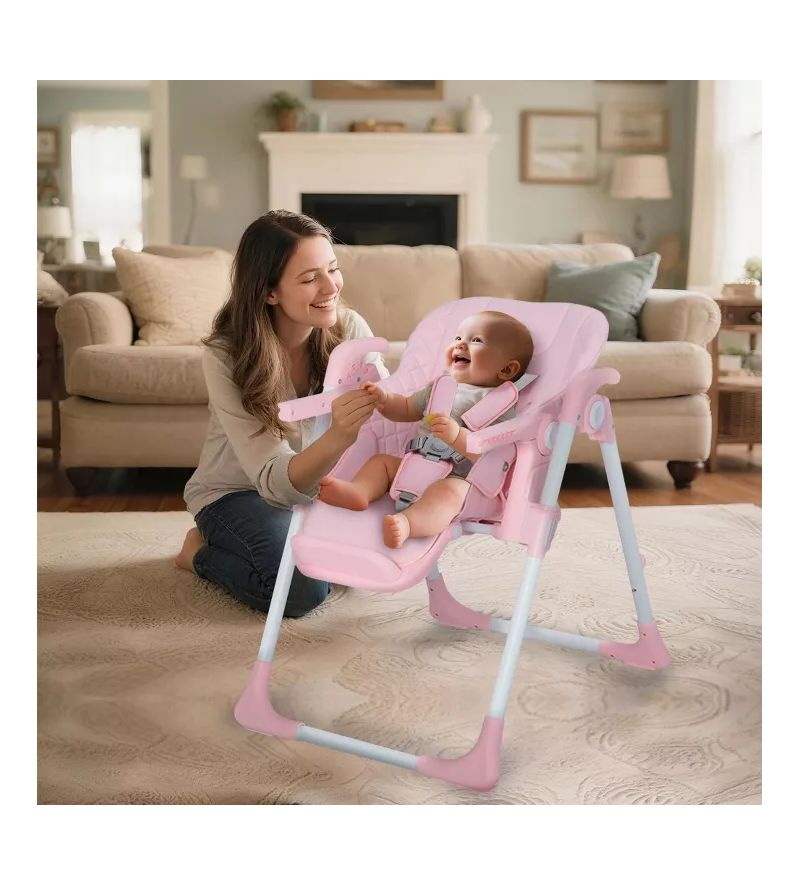 Convertible Baby High Chair with Adjustable Height, Double Tray and Compact Fold