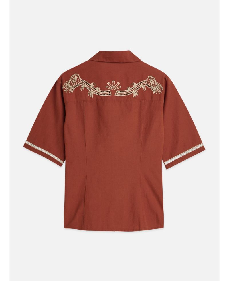 Women's Embroidered Short Sleeved Fitted Shirt