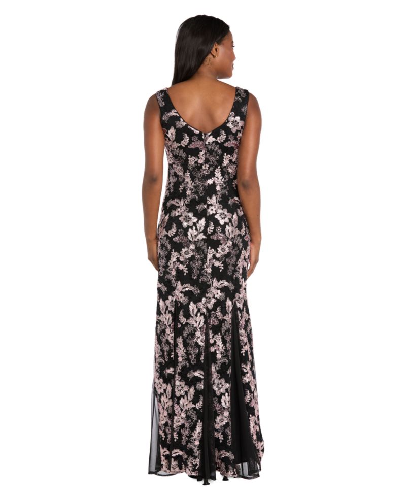 Women's Two-Tone Lace and Sequin V-Neck Gown