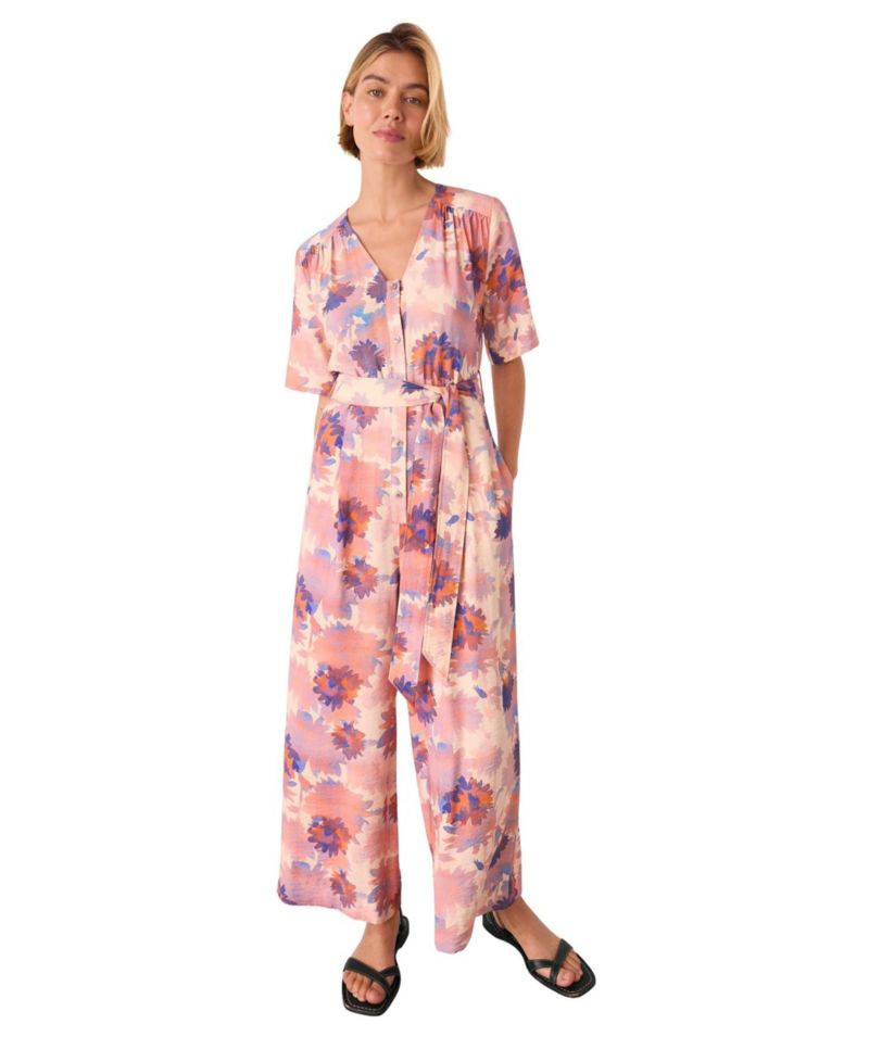 Women's Floral Button Front Cropped Jumpsuit