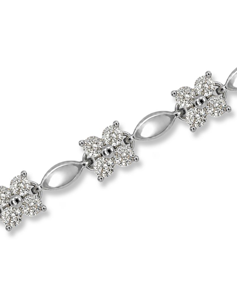 Cubic Zirconia Flower Design Polish Oval Link Bracelet