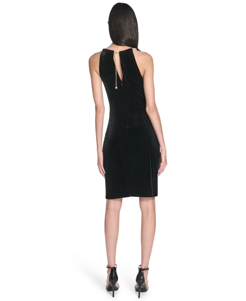 Women's Velvet Sleeveless Halter Neck Dress