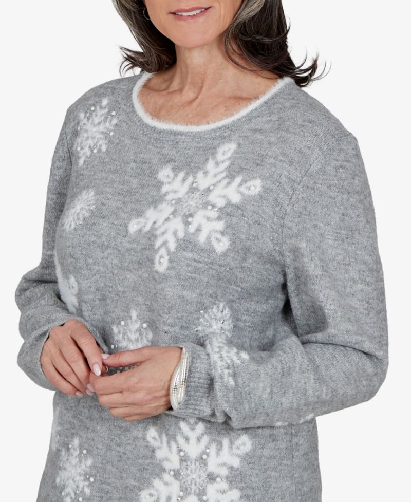 Petite Snowflake Long-Sleeve Crewneck Sweater