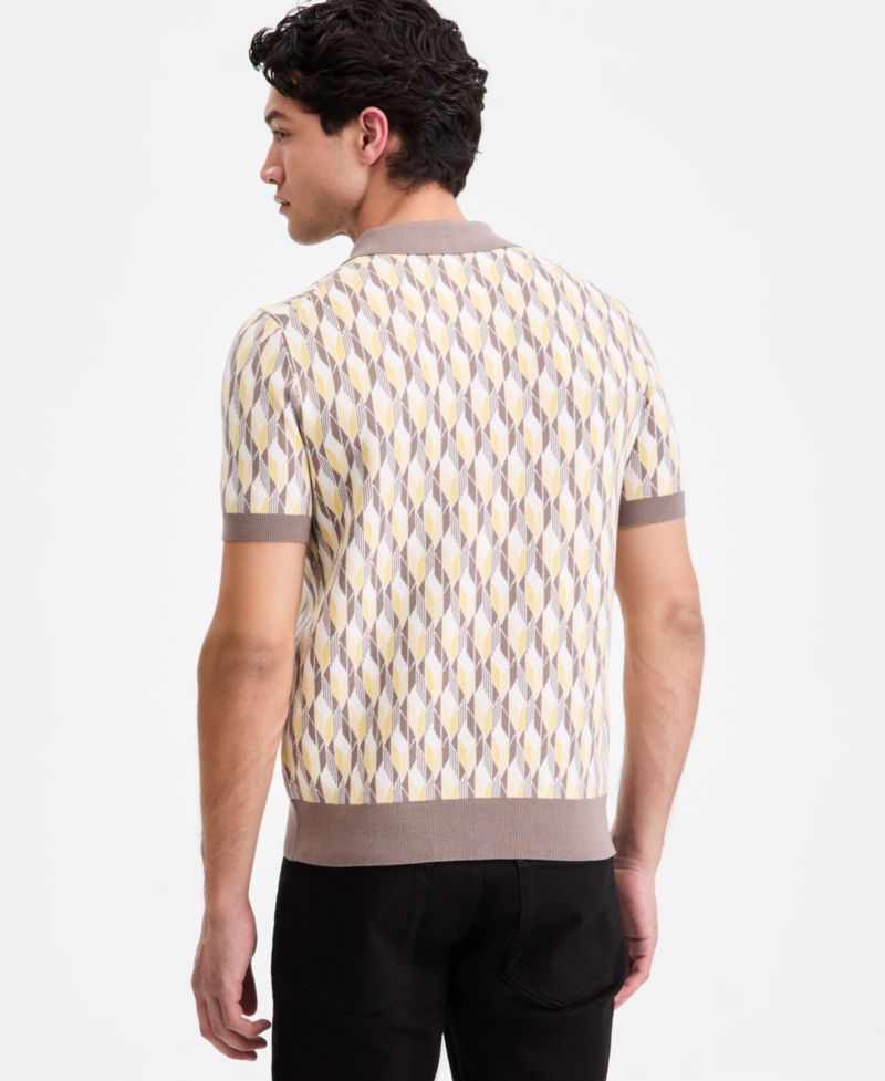 Men's Jacquard Half-Zip Short-Sleeve Polo Shirt