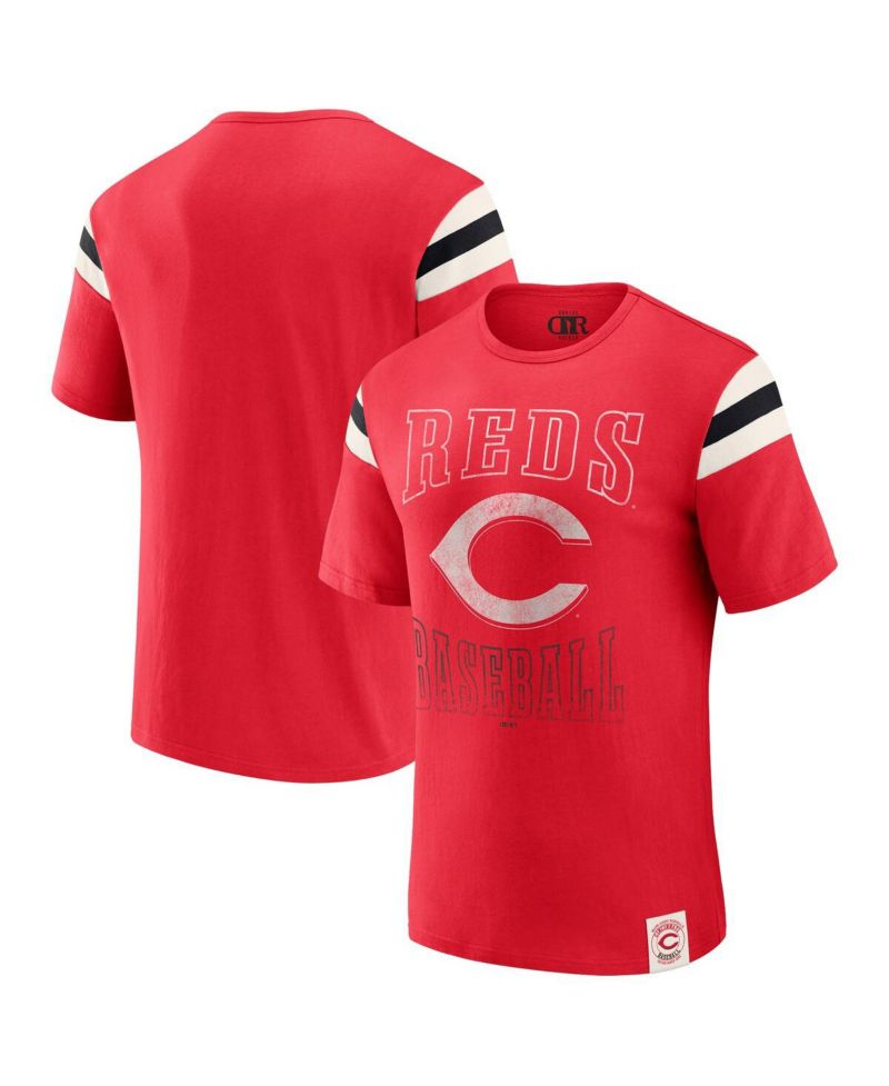 Darius Rucker Collection By Men's Red Cincinnati Reds Distressed Sleeve Stripe T-Shirt