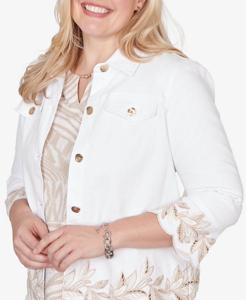 Women's Natural Wonder Leaf Cutout Embroidered Shirt Jacket