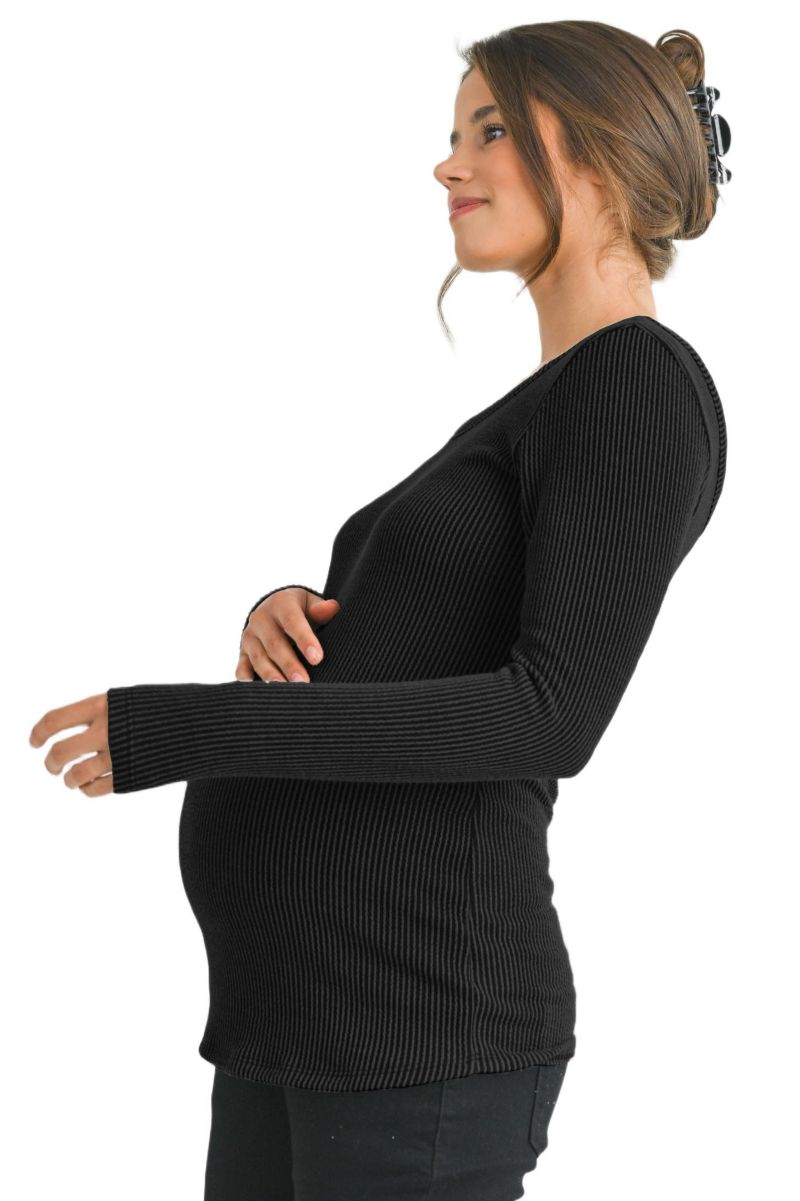 Maternity Scoop Neck Long Sleeve Ribbed Top