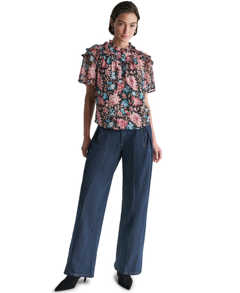 Women's Floral Sheer Ruffle-Detail Blouse