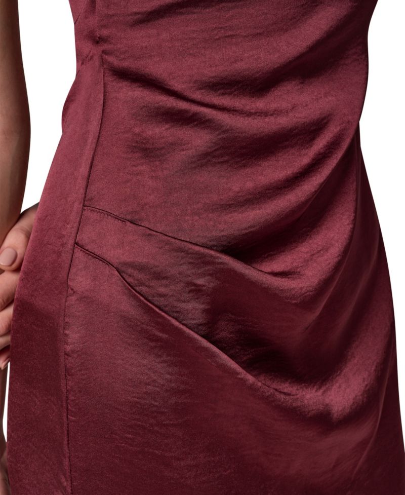 Women's Sleeveless Asymmetric Cowl-Neck Satin Maxi Dress