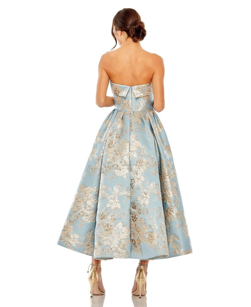 Petite Strapless Floral Brocade Midi Dress with Pockets