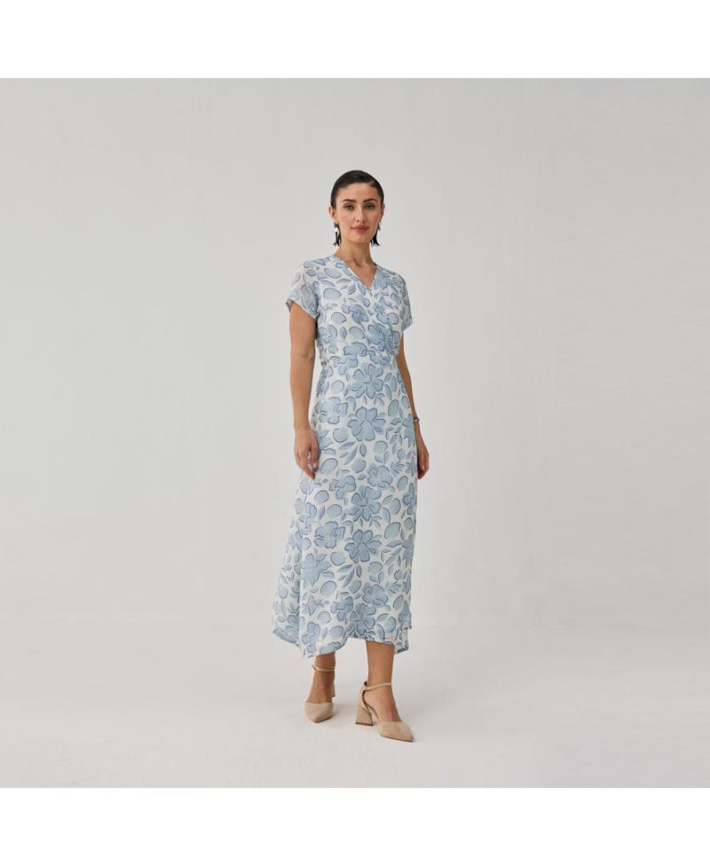 Women's Floral Print Tie Waist Wrap Maxi Dress