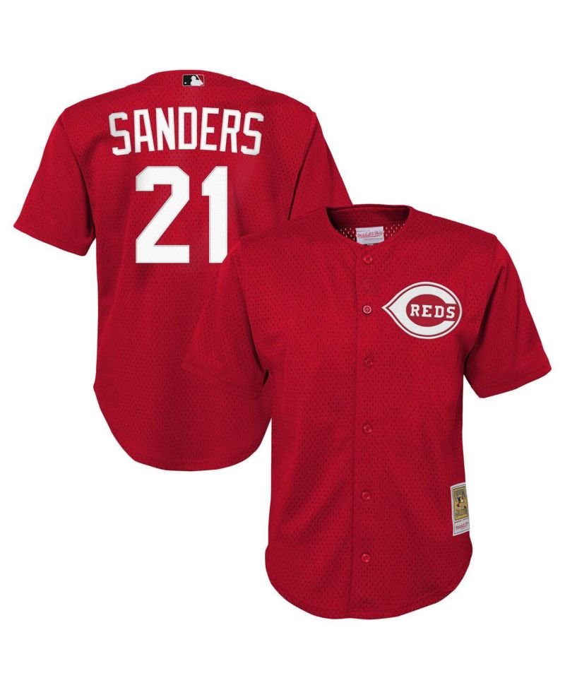 Big Boys and Girls Deion Sanders Red Cincinnati Reds Cooperstown Mesh Batting Practice Jersey