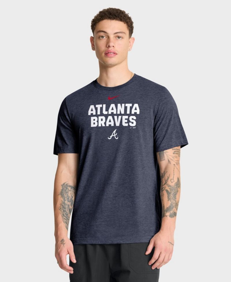 Men's Heather Navy Atlanta Braves Stacked Tri-Blend T-Shirt