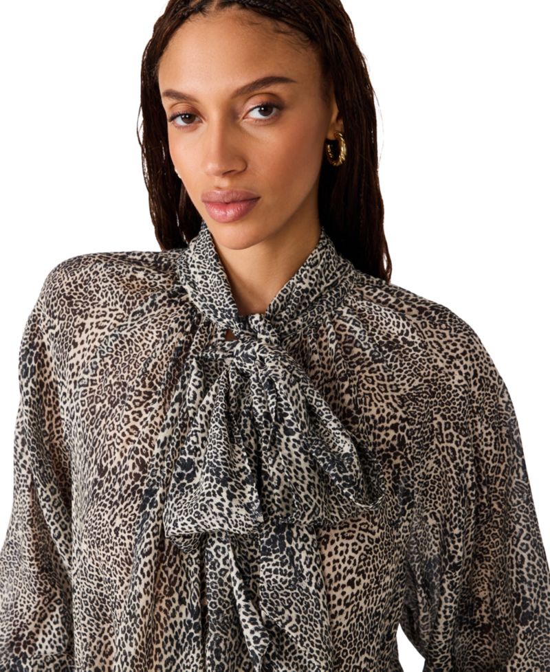 Women's Violette Animal-Print Sheer Long-Sleeve Blouse