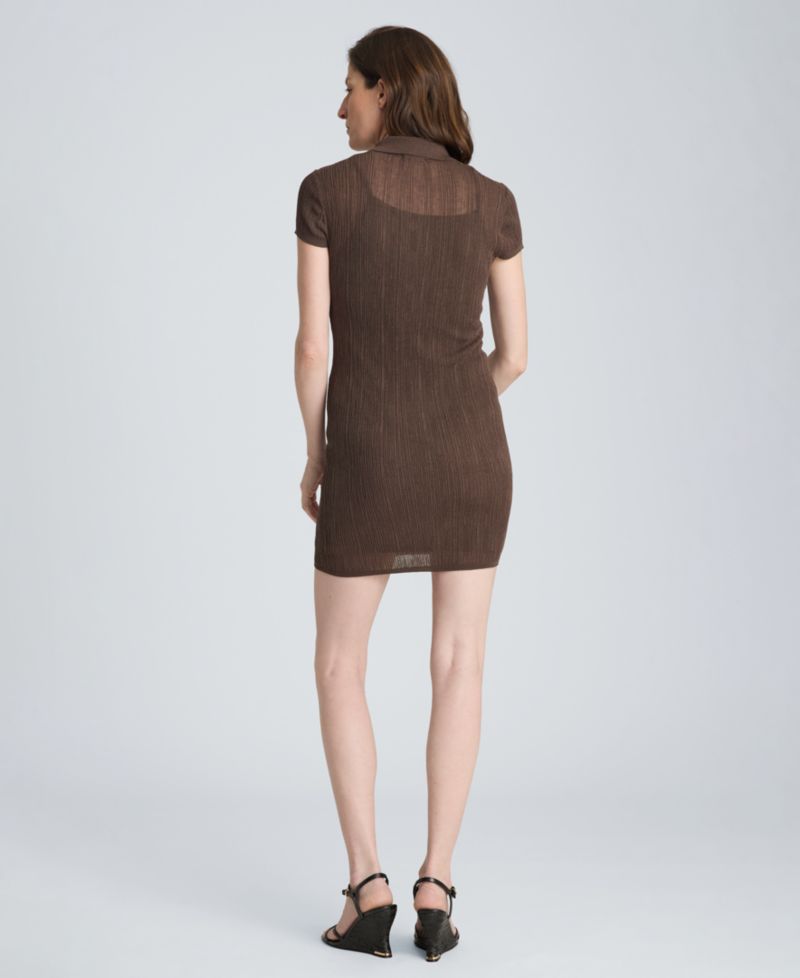 Women's Variegated Ribbed Collared Neck Polo Sweater Dress