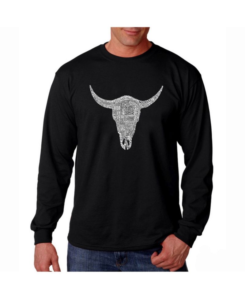 Men's Word Art Long Sleeve T-Shirt - Cowskull Country Hits