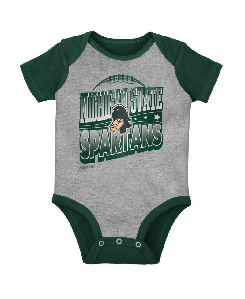 Baby Boys and Girls Green/Heather Gray Michigan State Spartans 3-Pack Bodysuit, Bib and Bootie Set