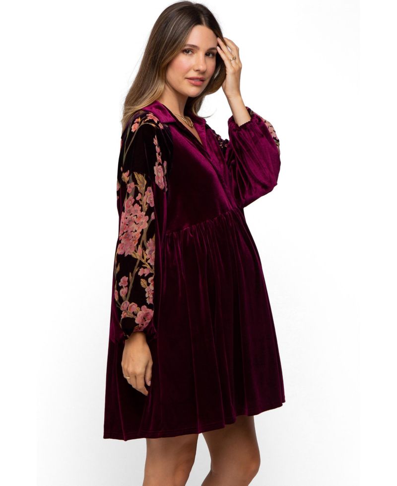 Maternity Velvet Floral Long-Sleeve Dress