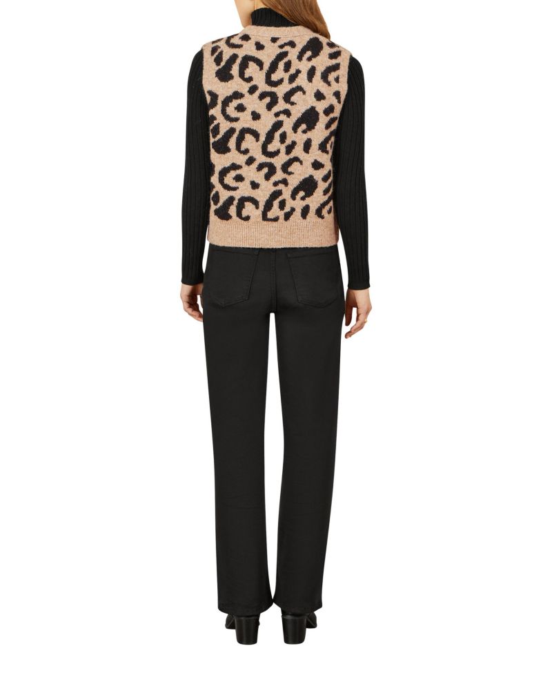 Women's Knitted Cheetah Print Tie Waistcoat