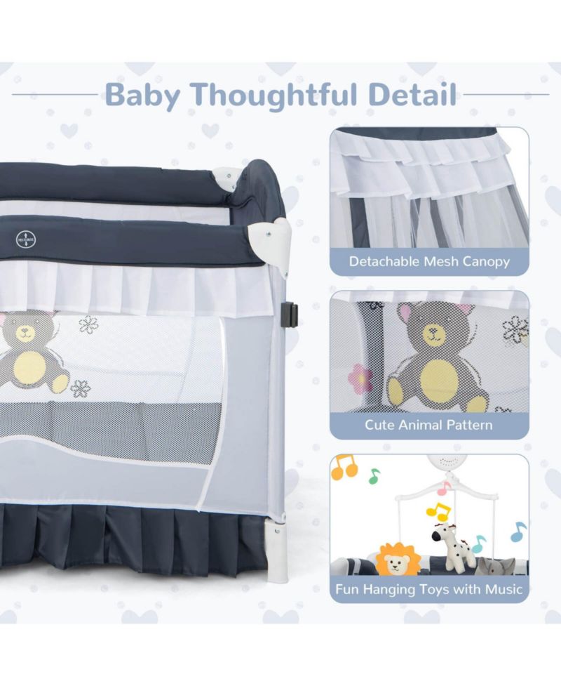 4 in 1 Portable Baby Playard Crib Bassinet Bed Changing Table Canopy