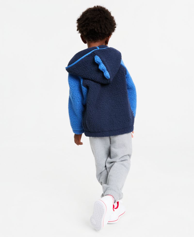 Toddler Boys' 12M-5T Faux-Sherpa Dino Jacket, Striped Henley Thermal Shirt & Fleece Jogger Pants
